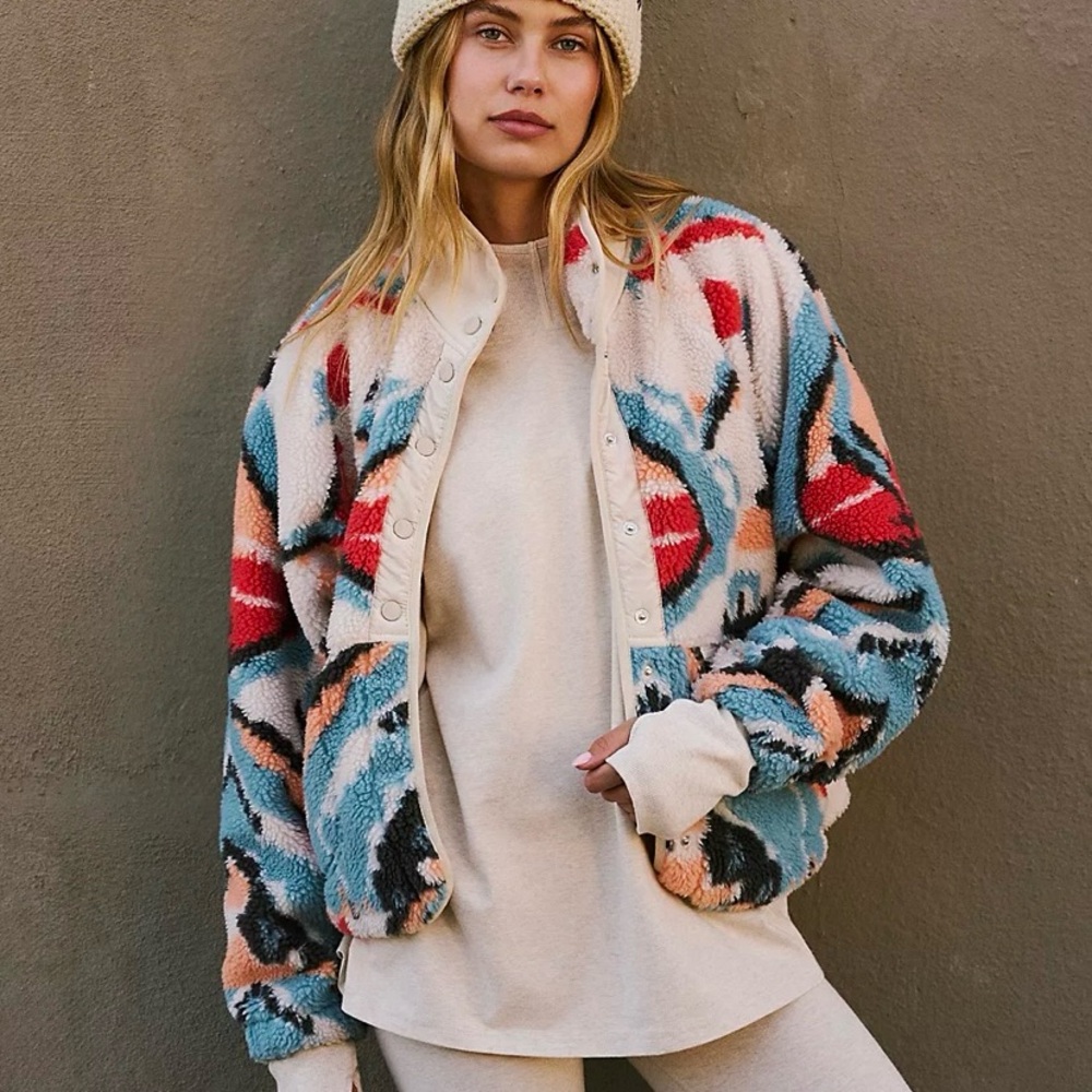Free People “hit the slopes” sherpa jacket printed fleece